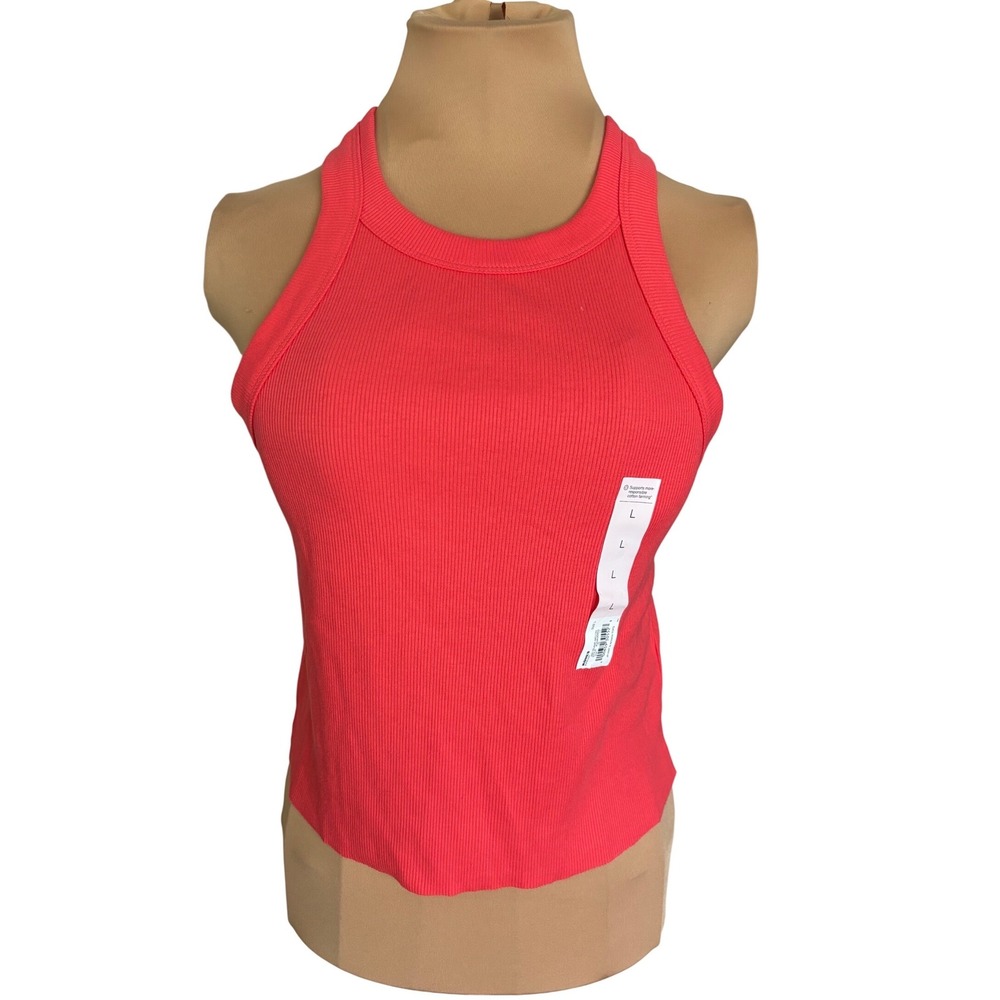 SO Goods For Life Jr L NWT Ribbed Tank Top Coral Pink Racerback High Neck